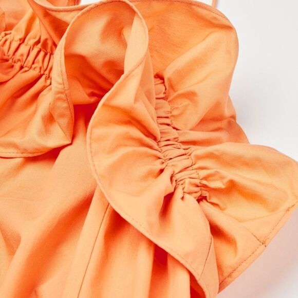 H&M Orange Ruffle Flounce Spaghetti Strap Trapeze Dress Sundress - Picture 4 of 9